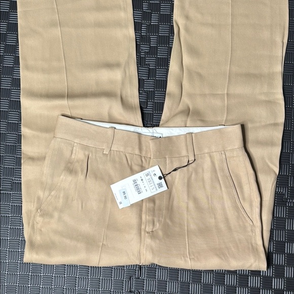 Zara Cream Straight Leg Pants Lightweight Linen Blend - Picture 5 of 6